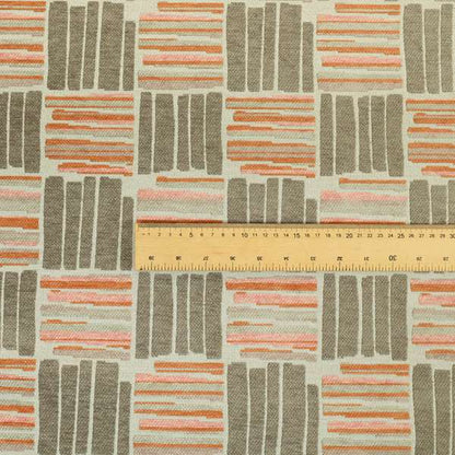 Geometric Modern Striped Pattern In Orange Brown Colour Chenille Upholstery Fabric JO-927 - Roman Blinds