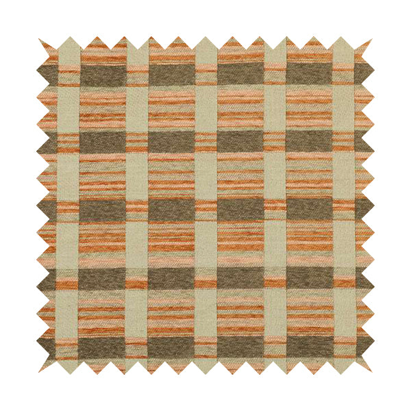 Modern Striped Pattern In Orange Brown Colour Chenille Upholstery Fabric JO-928 - Roman Blinds