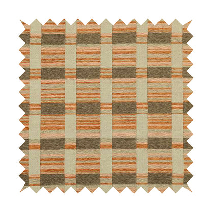 Modern Striped Pattern In Orange Brown Colour Chenille Upholstery Fabric JO-928 - Made To Measure Curtains