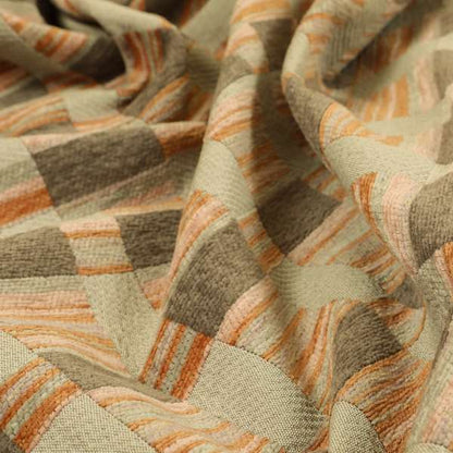 Modern Striped Pattern In Orange Brown Colour Chenille Upholstery Fabric JO-928 - Roman Blinds