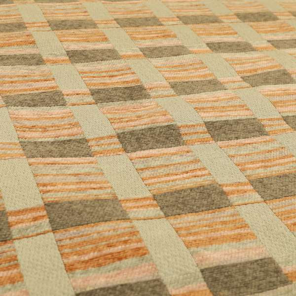 Modern Striped Pattern In Orange Brown Colour Chenille Upholstery Fabric JO-928 - Made To Measure Curtains