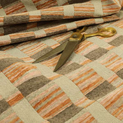 Modern Striped Pattern In Orange Brown Colour Chenille Upholstery Fabric JO-928 - Made To Measure Curtains