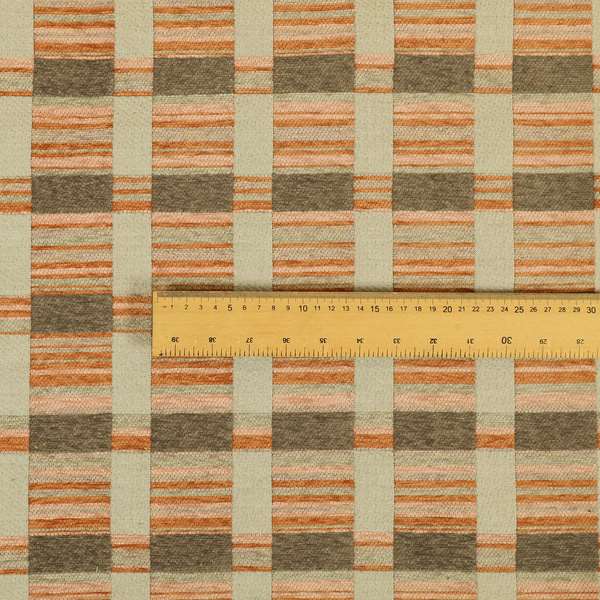 Modern Striped Pattern In Orange Brown Colour Chenille Upholstery Fabric JO-928 - Roman Blinds