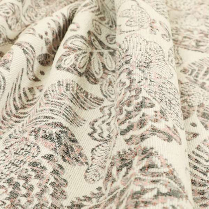 Floral Detailed Pattern In Pink Grey Colour Chenille Jacquard Furniture Fabric JO-929