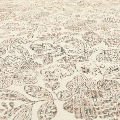 Floral Detailed Pattern In Pink Grey Colour Chenille Jacquard Furniture Fabric JO-929 - Made To Measure Curtains