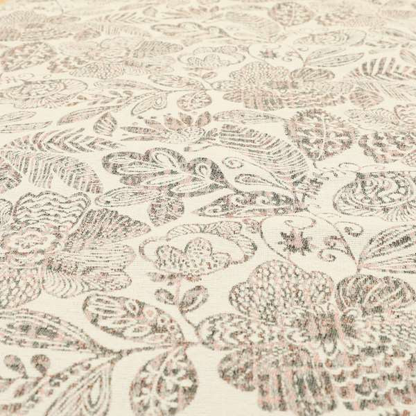 Floral Detailed Pattern In Pink Grey Colour Chenille Jacquard Furniture Fabric JO-929