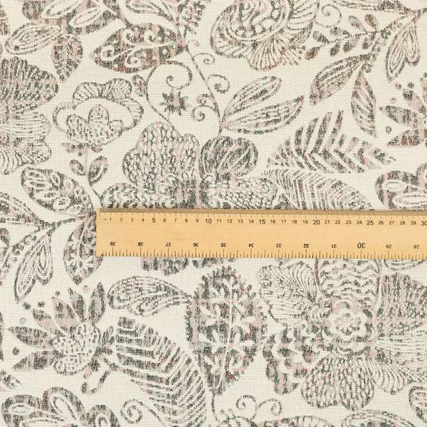 Floral Detailed Pattern In Pink Grey Colour Chenille Jacquard Furniture Fabric JO-929