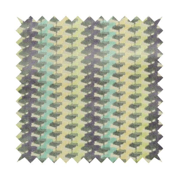 Ziani Cut Velvet Fabric In Geometric Pattern Winter Yellow Teal Purple Grey Colour JO-93 - Handmade Cushions