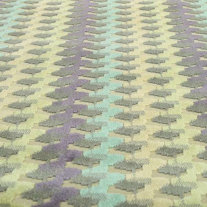 Ziani Cut Velvet Fabric In Geometric Pattern Winter Yellow Teal Purple Grey Colour JO-93 - Made To Measure Curtains