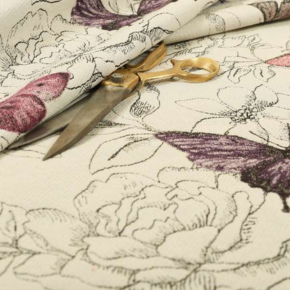 White Purple Pink Colour Flying Butterfly Animal Insect Pattern Chenille Upholstery Fabric JO-930 - Roman Blinds