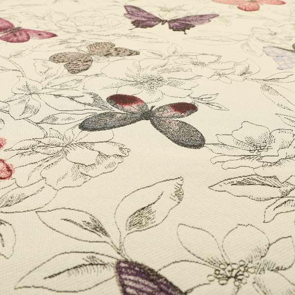 White Purple Pink Colour Flying Butterfly Animal Insect Pattern Chenille Upholstery Fabric JO-930 - Made To Measure Curtains