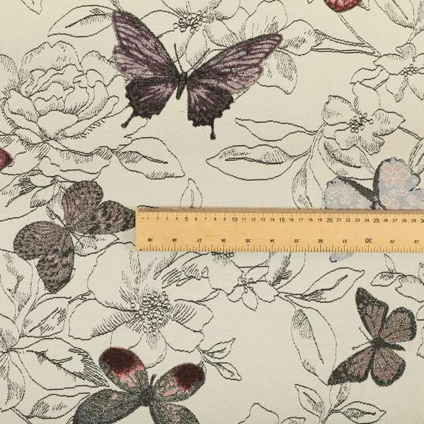 White Purple Pink Colour Flying Butterfly Animal Insect Pattern Chenille Upholstery Fabric JO-930 - Roman Blinds