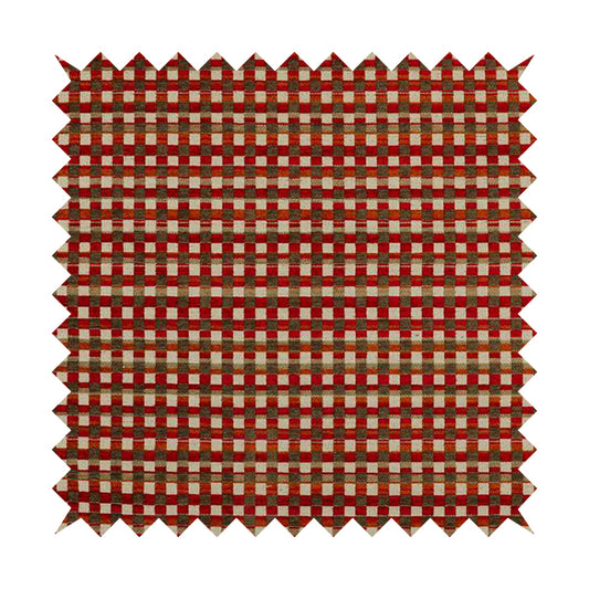 Modern Polka Square Pattern In Red Orange Brown Colour Chenille Upholstery Fabric JO-931