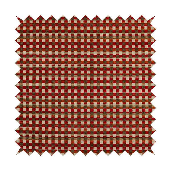 Modern Polka Square Pattern In Red Orange Brown Colour Chenille Upholstery Fabric JO-931 - Made To Measure Curtains