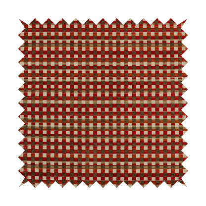 Modern Polka Square Pattern In Red Orange Brown Colour Chenille Upholstery Fabric JO-931 - Made To Measure Curtains