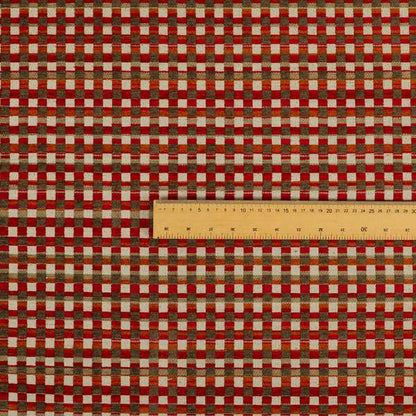 Modern Polka Square Pattern In Red Orange Brown Colour Chenille Upholstery Fabric JO-931 - Roman Blinds