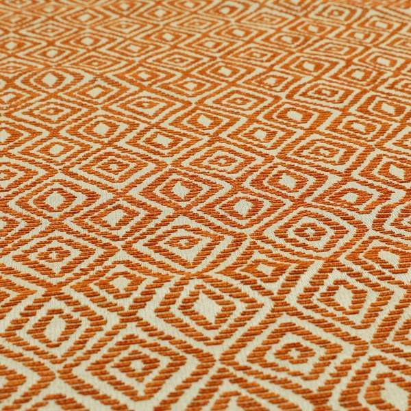 Geometric Diamond Modern Pattern In Orange Colour Chenille Upholstery Fabric JO-932