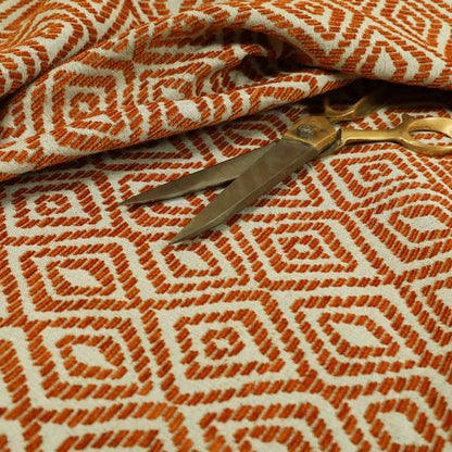 Geometric Diamond Modern Pattern In Orange Colour Chenille Upholstery Fabric JO-932 - Roman Blinds