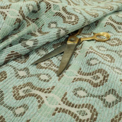 Small Geometric Pattern Aqua Blue Colour Chenille Upholstery Fabric JO-934 - Made To Measure Curtains