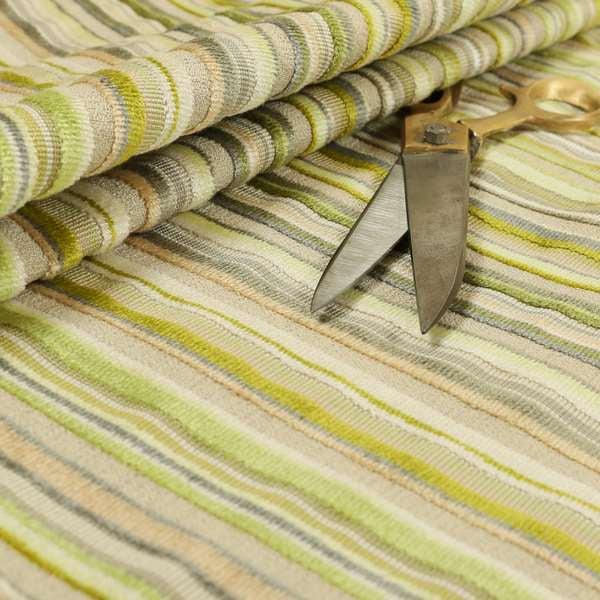 Striped Pattern In Green Grey Colour Velvet Upholstery Fabric JO-935 - Roman Blinds