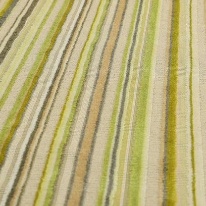 Striped Pattern In Green Grey Colour Velvet Upholstery Fabric JO-935 - Made To Measure Curtains