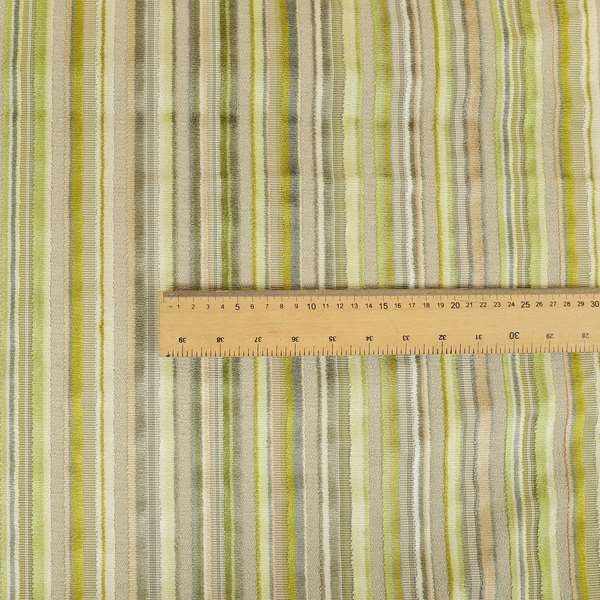 Striped Pattern In Green Grey Colour Velvet Upholstery Fabric JO-935 - Made To Measure Curtains