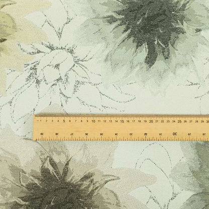 Brown Yellow Blue Colour Floral Theme Pattern Chenille Upholstery Fabric JO-936 - Made To Measure Curtains