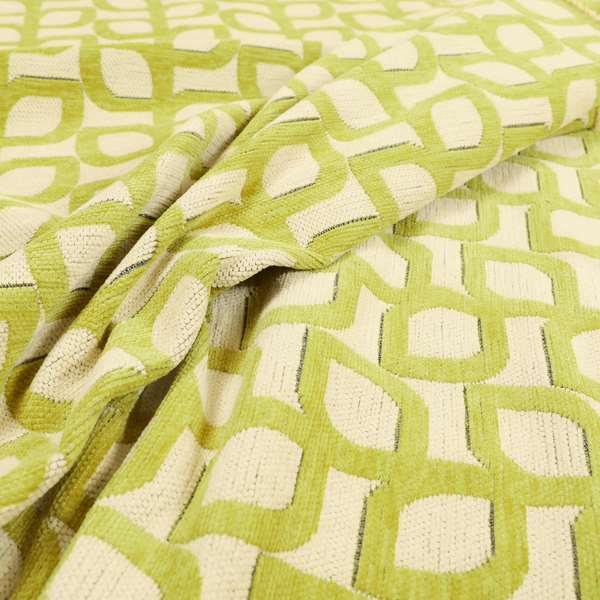 Green White Colour Outline Leaf Theme Pattern Chenille Upholstery Fabric JO-937 - Made To Measure Curtains