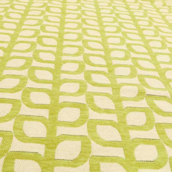 Green White Colour Outline Leaf Theme Pattern Chenille Upholstery Fabric JO-937 - Made To Measure Curtains