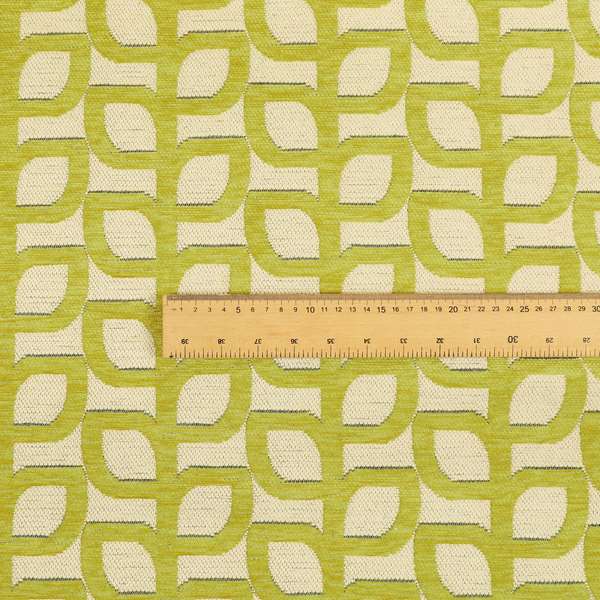 Green White Colour Outline Leaf Theme Pattern Chenille Upholstery Fabric JO-937 - Roman Blinds