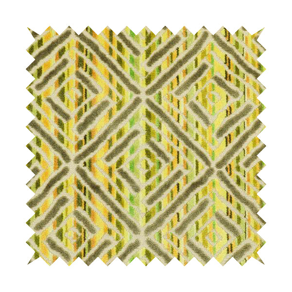 Geometric Modern Squared Pattern In Green Grey Colour Velvet Upholstery Fabric JO-938 - Roman Blinds