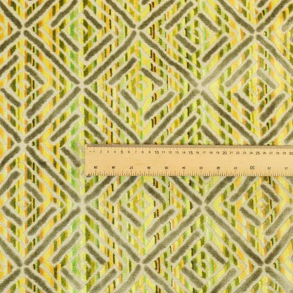 Geometric Modern Squared Pattern In Green Grey Colour Velvet Upholstery Fabric JO-938
