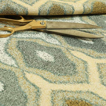 Decorative Weave Geometric Yellow Blue  Colour Pattern Jacquard Fabric JO-939 - Made To Measure Curtains