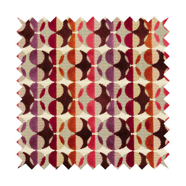 Ziani Designer Eclipse Pattern In Vibrant Orange Pink Purple Red Colour Velvet Upholstery Fabric JO-94 - Made To Measure Curtains