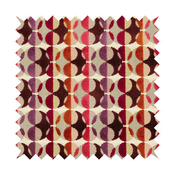 Ziani Designer Eclipse Pattern In Vibrant Orange Pink Purple Red Colour Velvet Upholstery Fabric JO-94