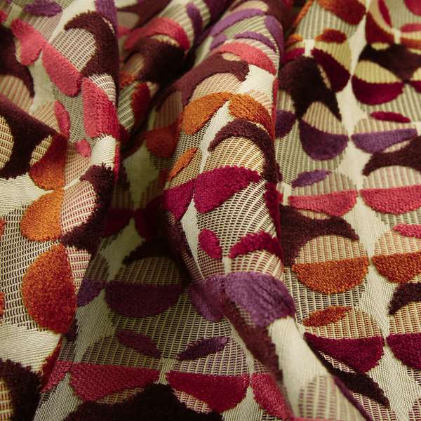 Ziani Designer Eclipse Pattern In Vibrant Orange Pink Purple Red Colour Velvet Upholstery Fabric JO-94 - Roman Blinds