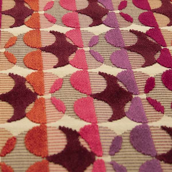 Ziani Designer Eclipse Pattern In Vibrant Orange Pink Purple Red Colour Velvet Upholstery Fabric JO-94