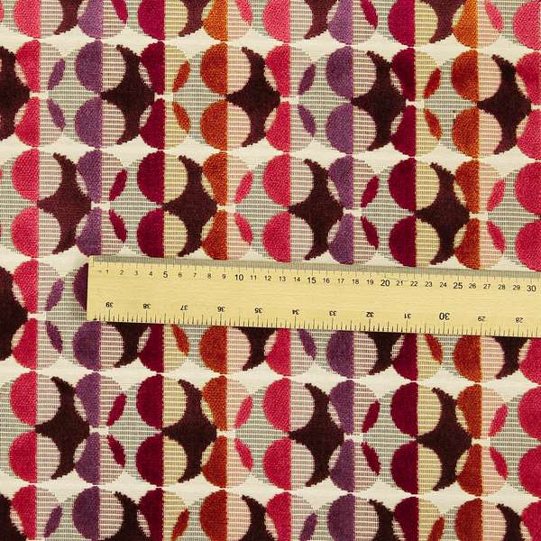 Ziani Designer Eclipse Pattern In Vibrant Orange Pink Purple Red Colour Velvet Upholstery Fabric JO-94 - Roman Blinds