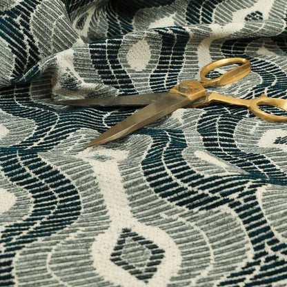 Geometric Lock Pattern Blue Colour Chenille Upholstery Fabric JO-942