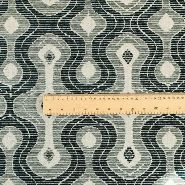 Geometric Lock Pattern Blue Colour Chenille Upholstery Fabric JO-942 - Roman Blinds