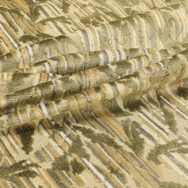 Falling Leaves Pattern In Green Brown Colour Velvet Upholstery Fabric JO-943 - Roman Blinds