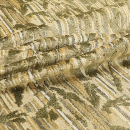 Falling Leaves Pattern In Green Brown Colour Velvet Upholstery Fabric JO-943 - Made To Measure Curtains