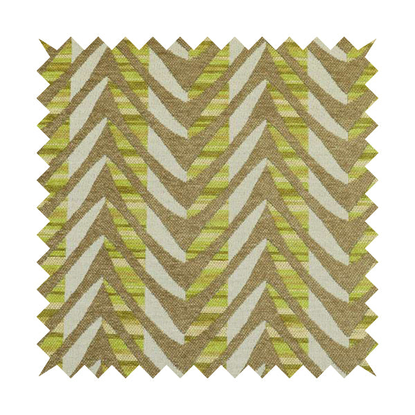 Modern V Pattern In Brown Green Colour Chenille Upholstery Fabric JO-944 - Roman Blinds