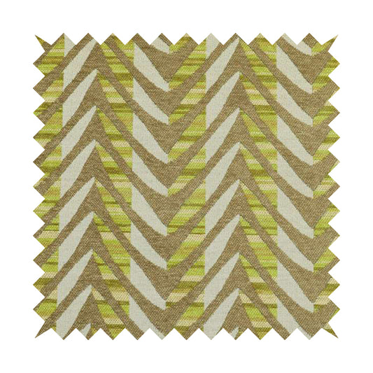 Modern V Pattern In Brown Green Colour Chenille Upholstery Fabric JO-944