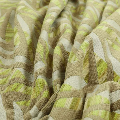 Modern V Pattern In Brown Green Colour Chenille Upholstery Fabric JO-944