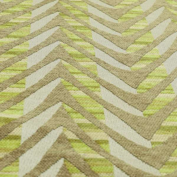 Modern V Pattern In Brown Green Colour Chenille Upholstery Fabric JO-944 - Made To Measure Curtains