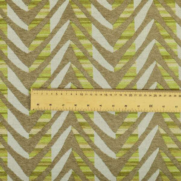 Modern V Pattern In Brown Green Colour Chenille Upholstery Fabric JO-944 - Roman Blinds