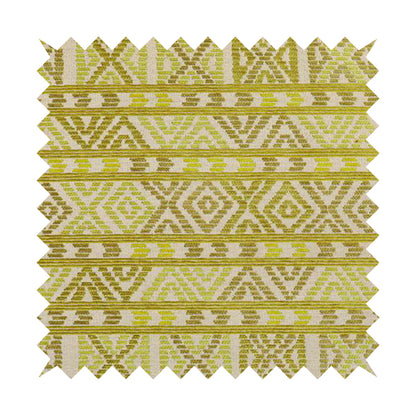 Tribal Aztec Pattern Green Colour Chenille Upholstery Fabric JO-949 - Made To Measure Curtains