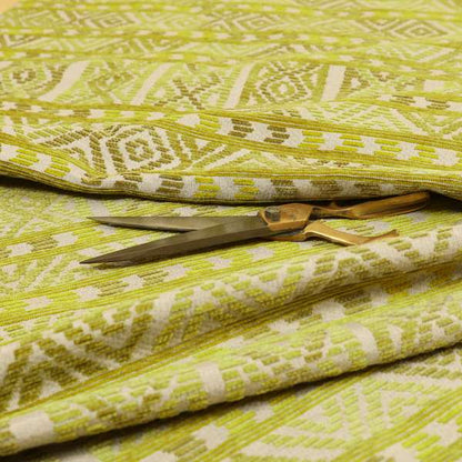 Tribal Aztec Pattern Green Colour Chenille Upholstery Fabric JO-949 - Roman Blinds