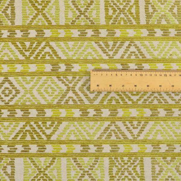 Tribal Aztec Pattern Green Colour Chenille Upholstery Fabric JO-949 - Made To Measure Curtains